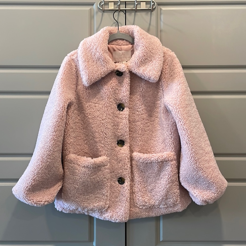 Gal Meets Glam light pink teddy coat, size XS